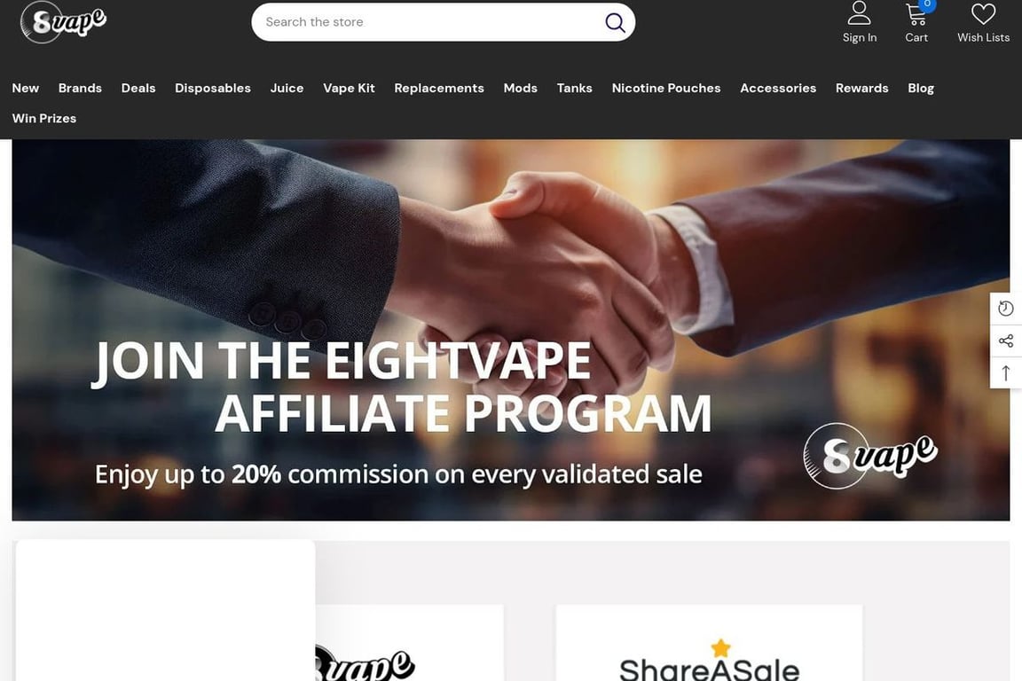 EightVape affiliate program signup page
