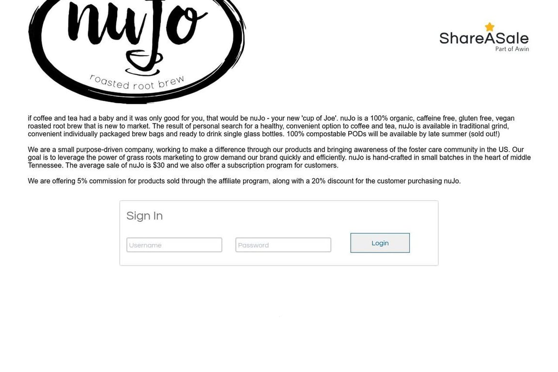 NuJo affiliate program signup page