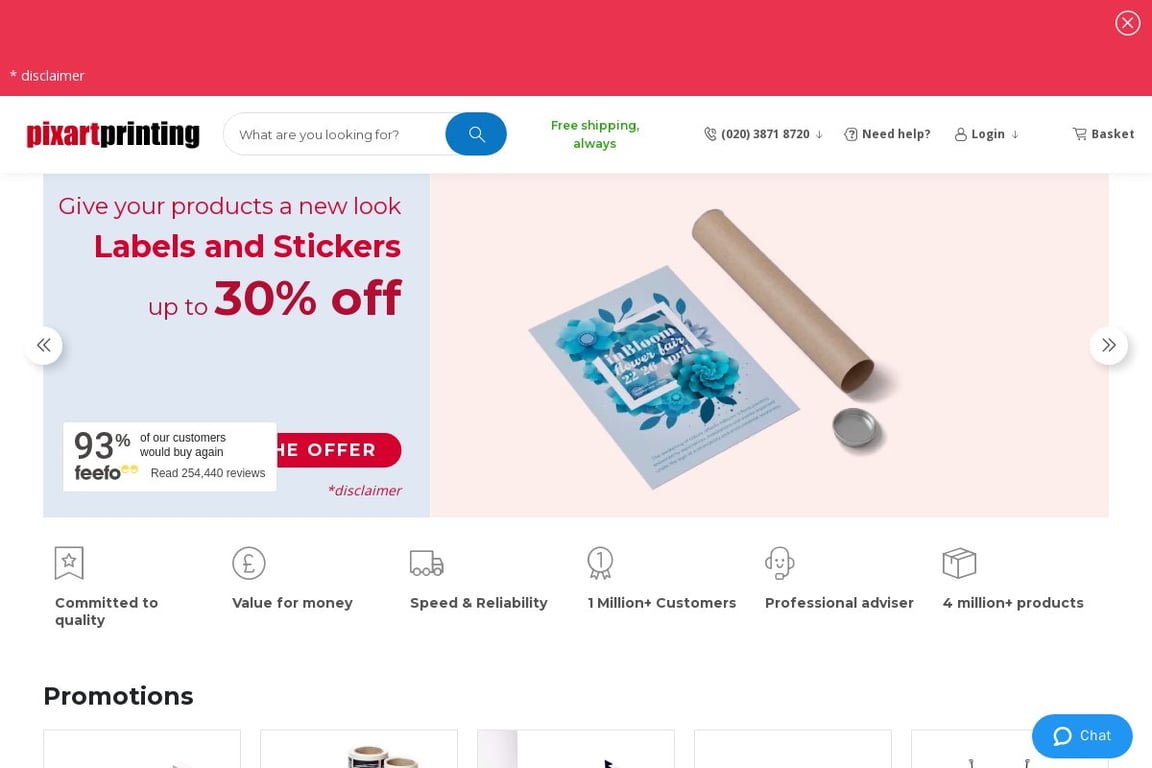 Pixartprinting UK homepage