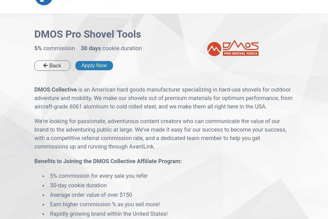 DMOS Collective affiliate program signup page