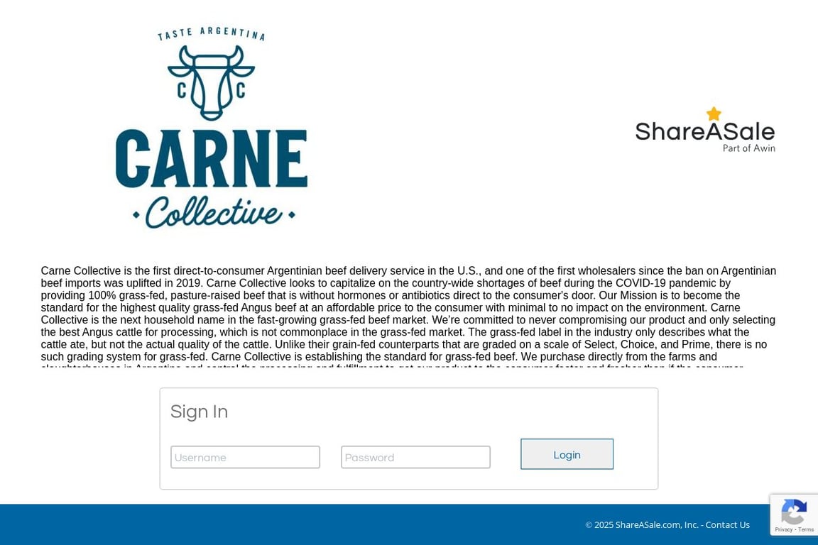 Carne collective affiliate program signup page