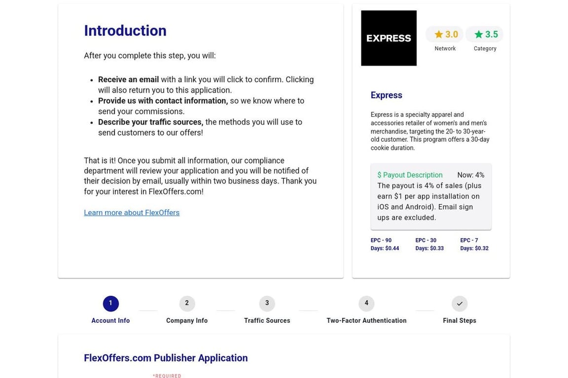Express affiliate program signup page
