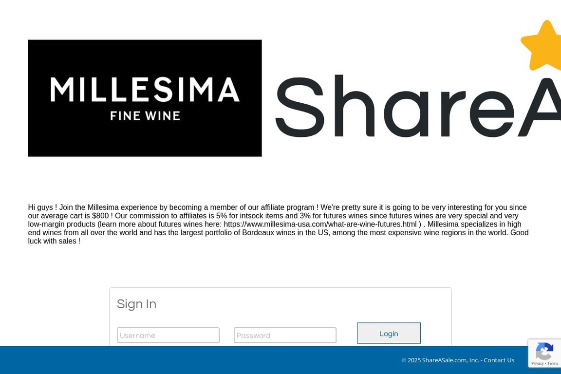 Millesima USA affiliate program signup page