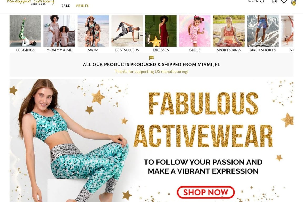 Pineapple Clothing homepage