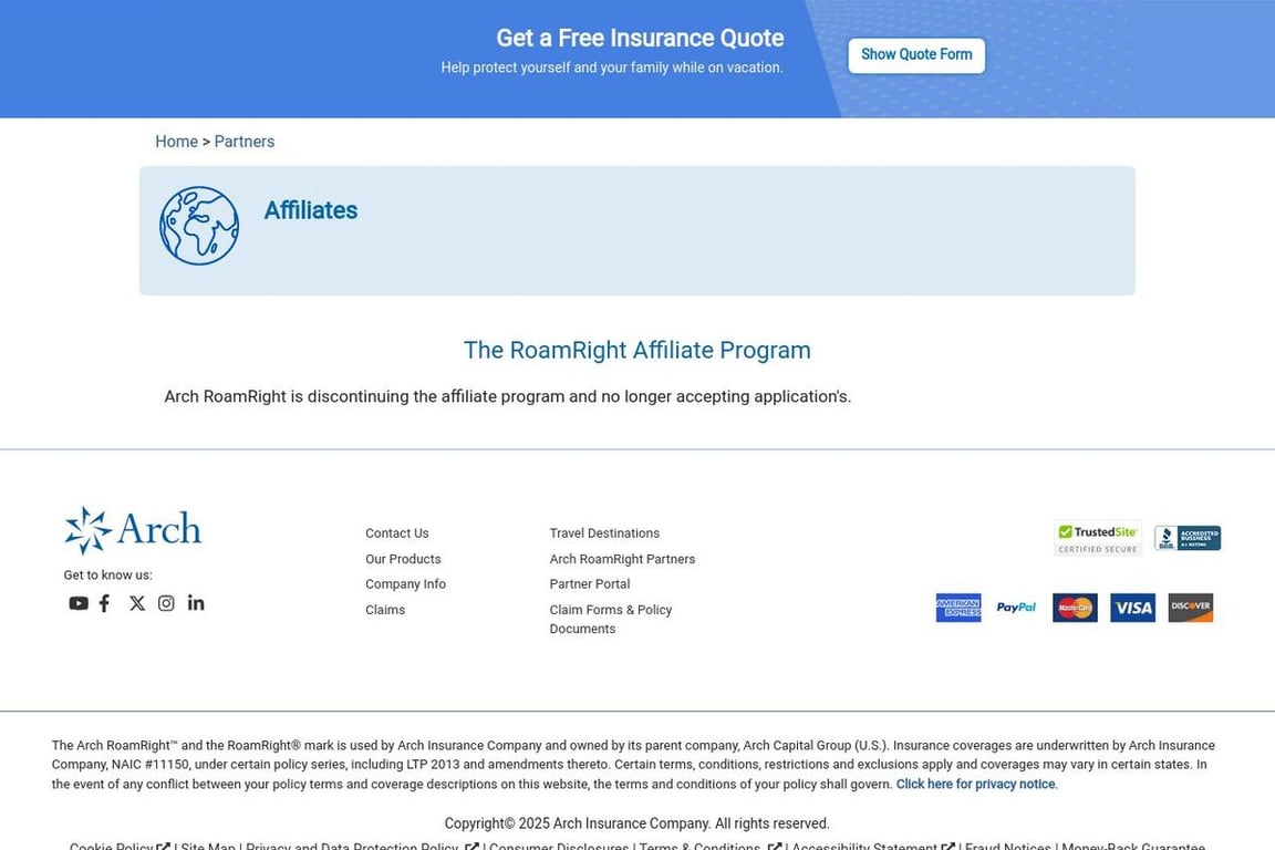 RoamRight affiliate program signup page