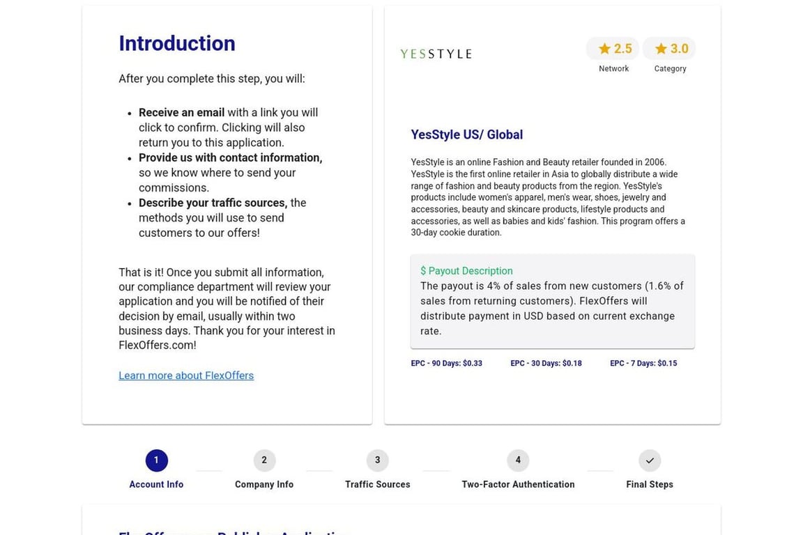YesStyle US/ Global affiliate program signup page