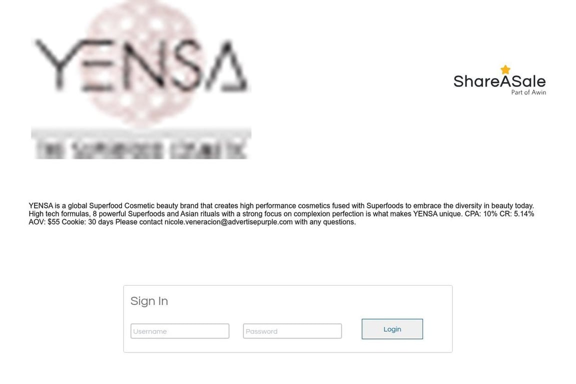 Yensa affiliate program signup page