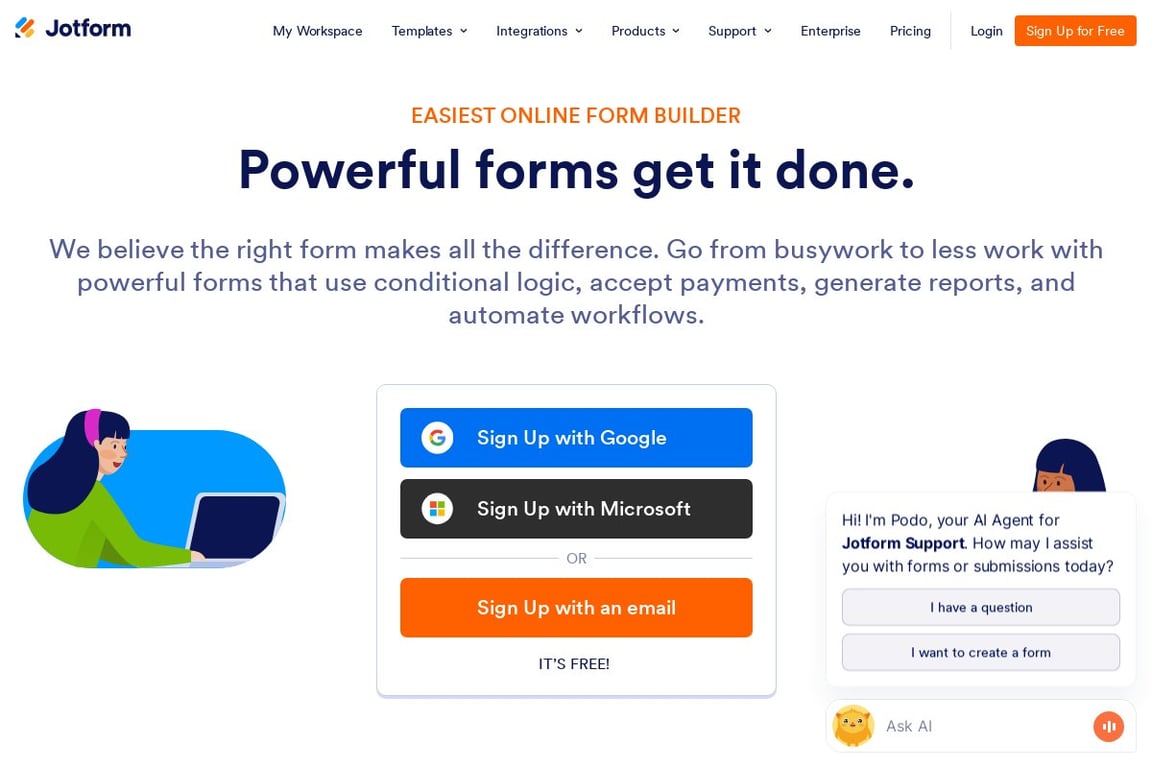 JotForm homepage