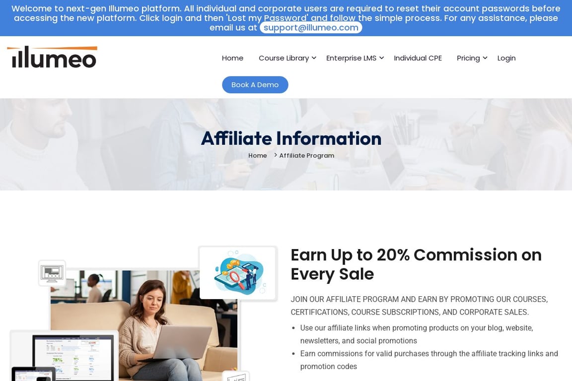 Illumeo affiliate program signup page