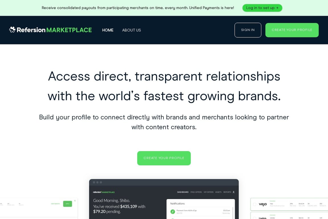 Refersion Marketplace affiliate program signup page
