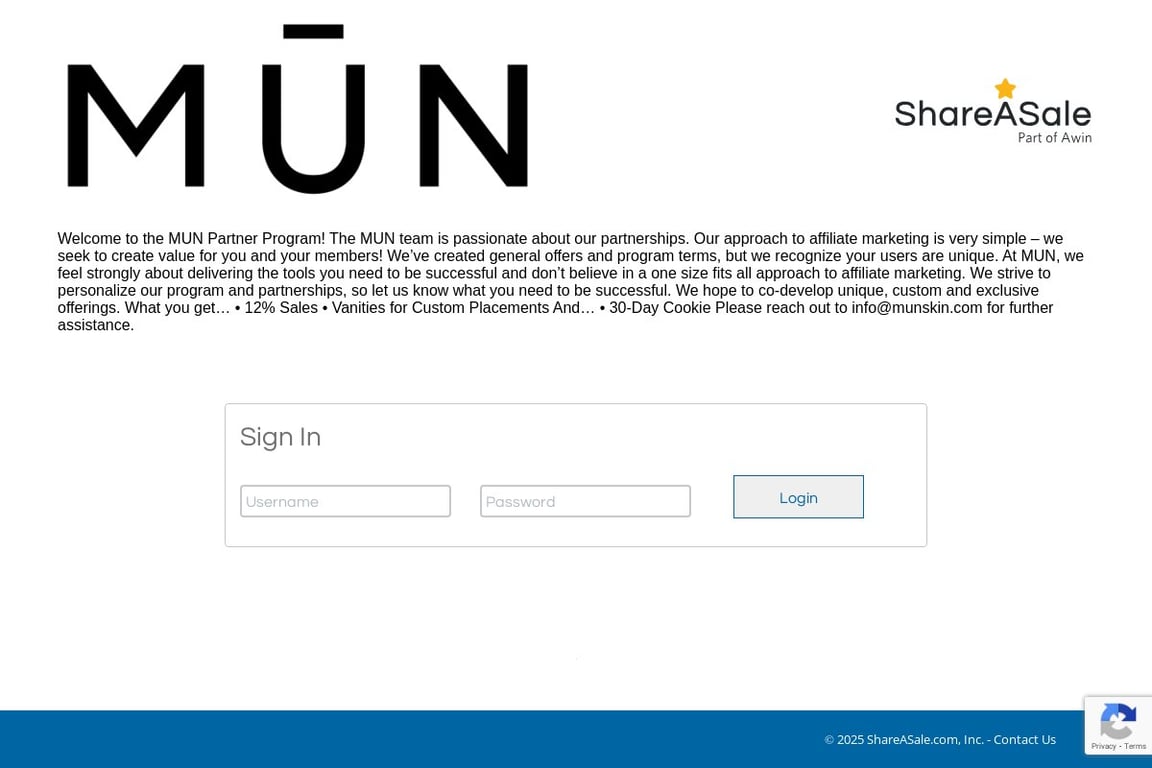 MUN affiliate program signup page