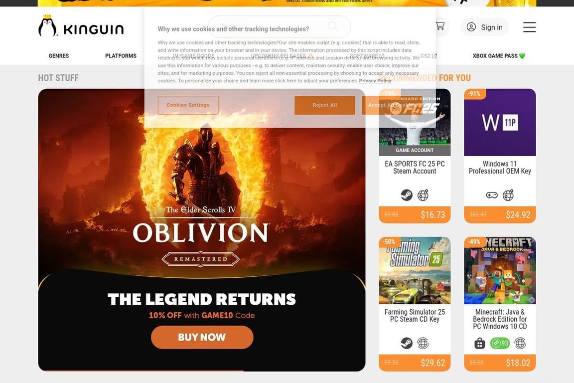 Kinguin homepage
