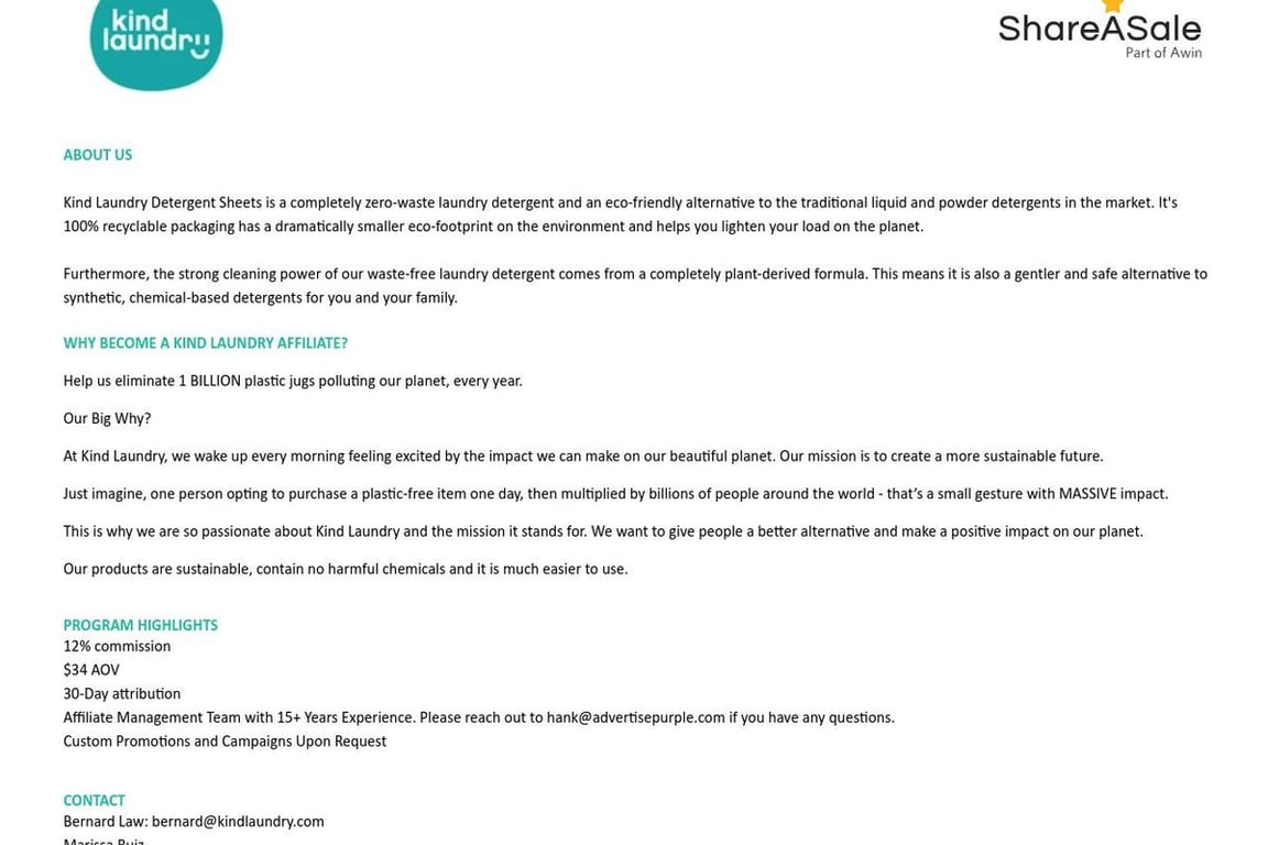 Kind Laundry affiliate program signup page