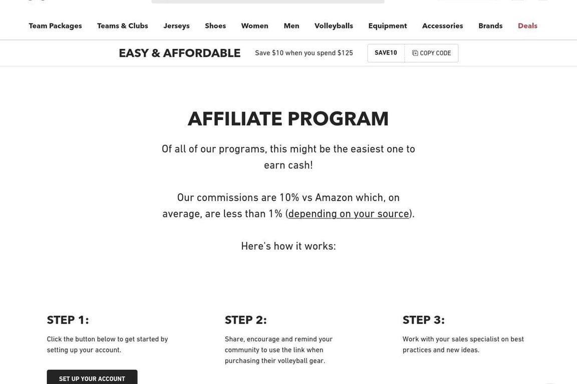 All Volleyball affiliate program signup page