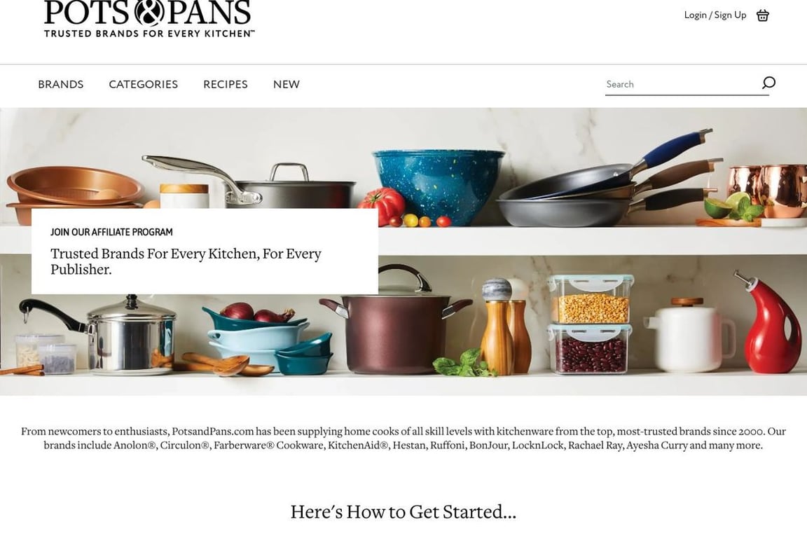 Pots and Pans affiliate program signup page