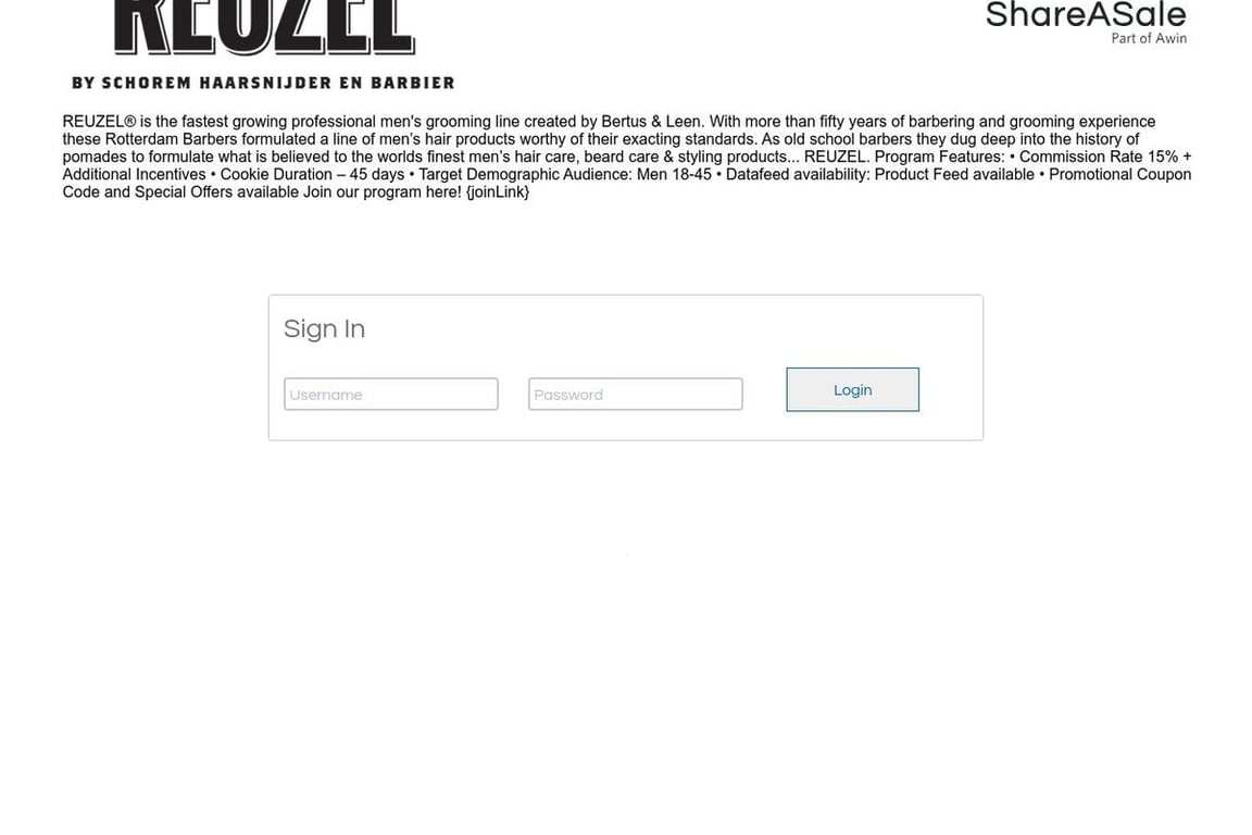 Reuzel affiliate program signup page