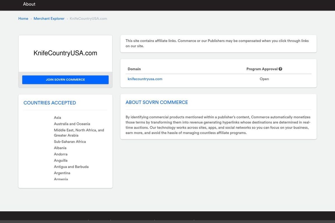 Knife Country USA affiliate program signup page