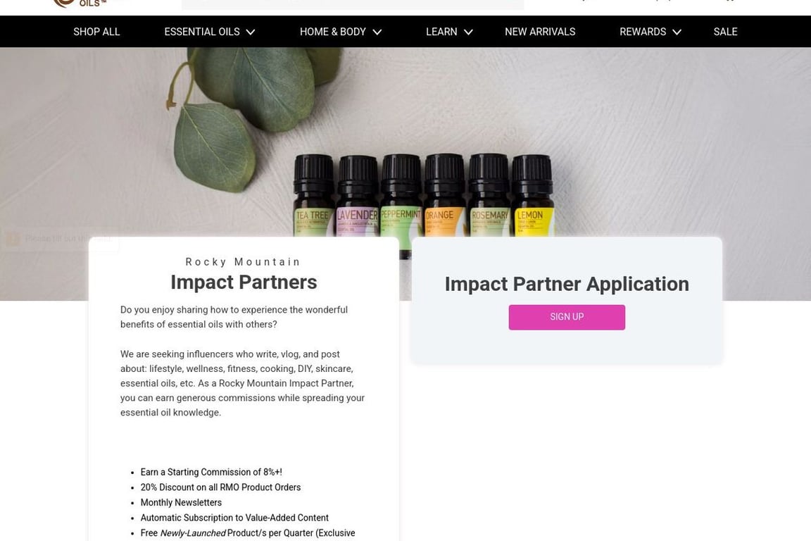 Rocky Mountain Oils affiliate program signup page