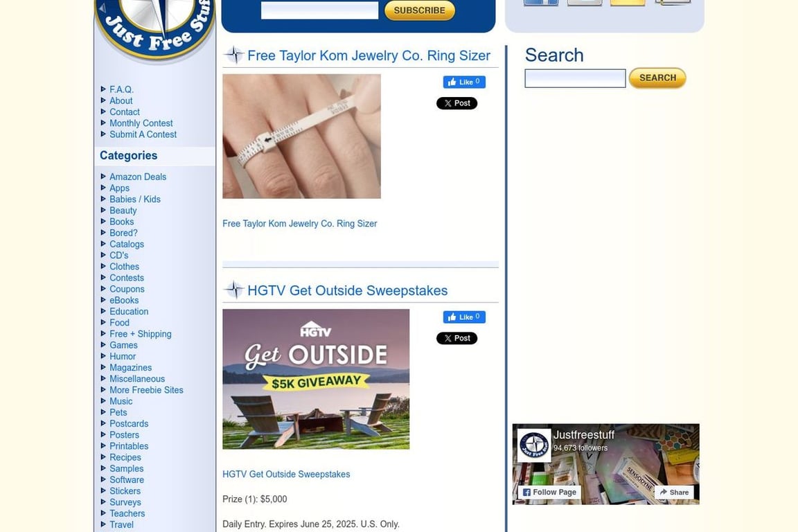 Just Free Stuff homepage
