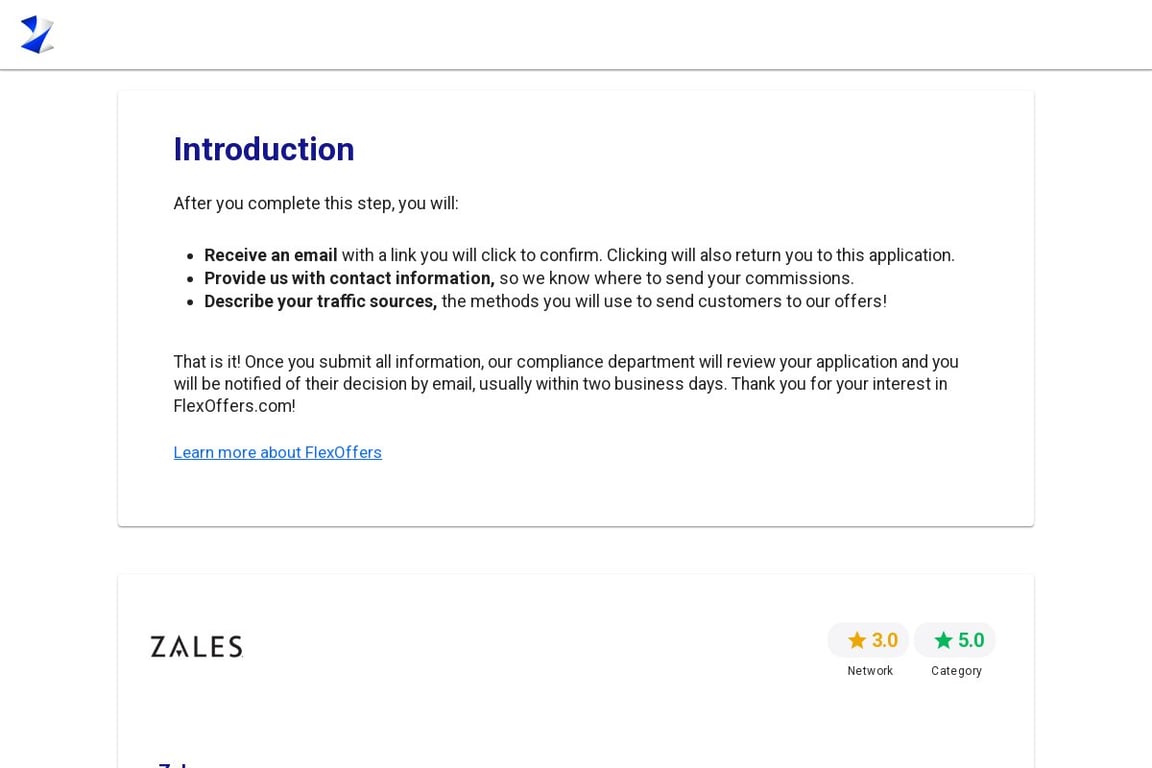 Zales affiliate program signup page
