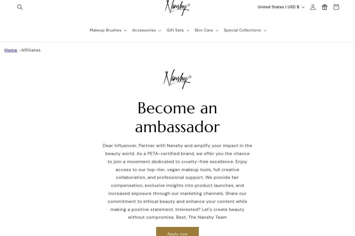 Nanshy affiliate program signup page