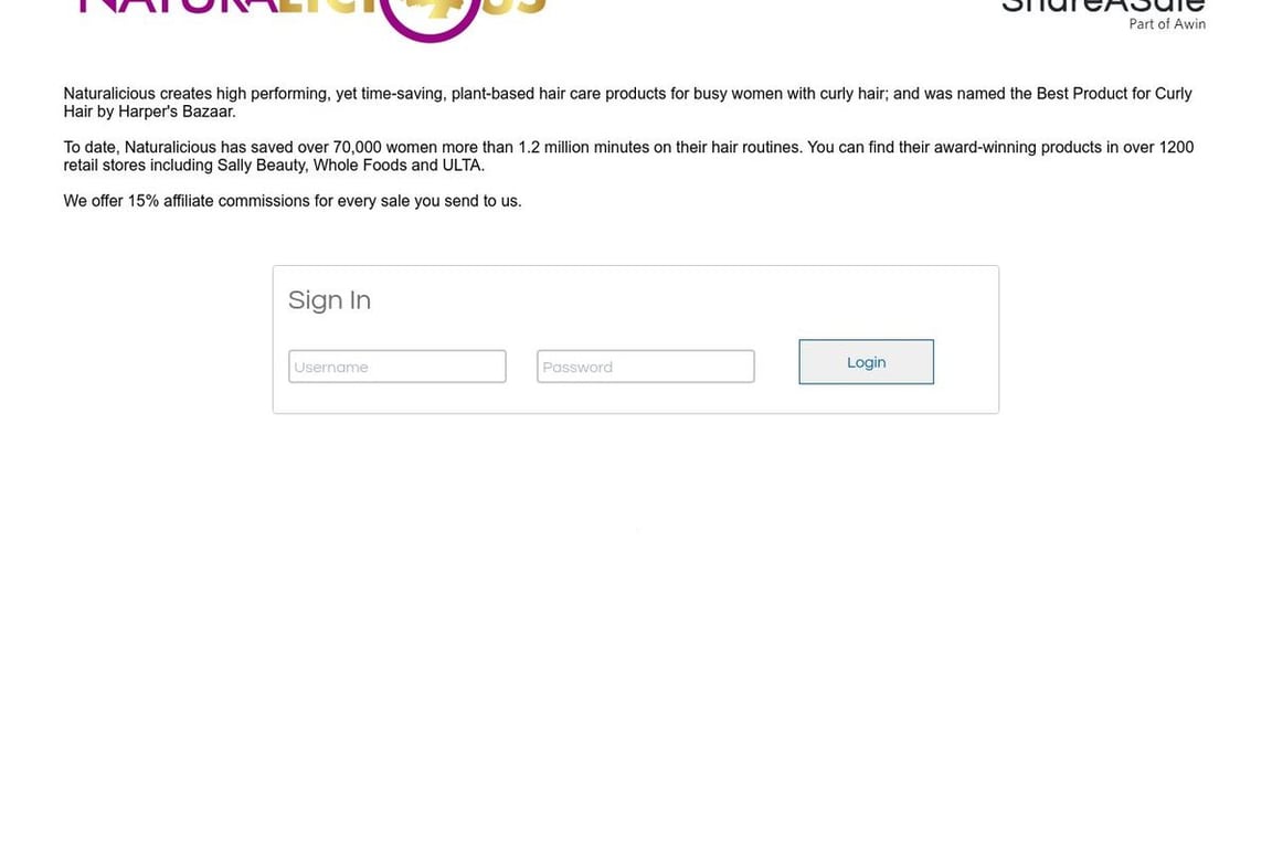 Naturalicious affiliate program signup page