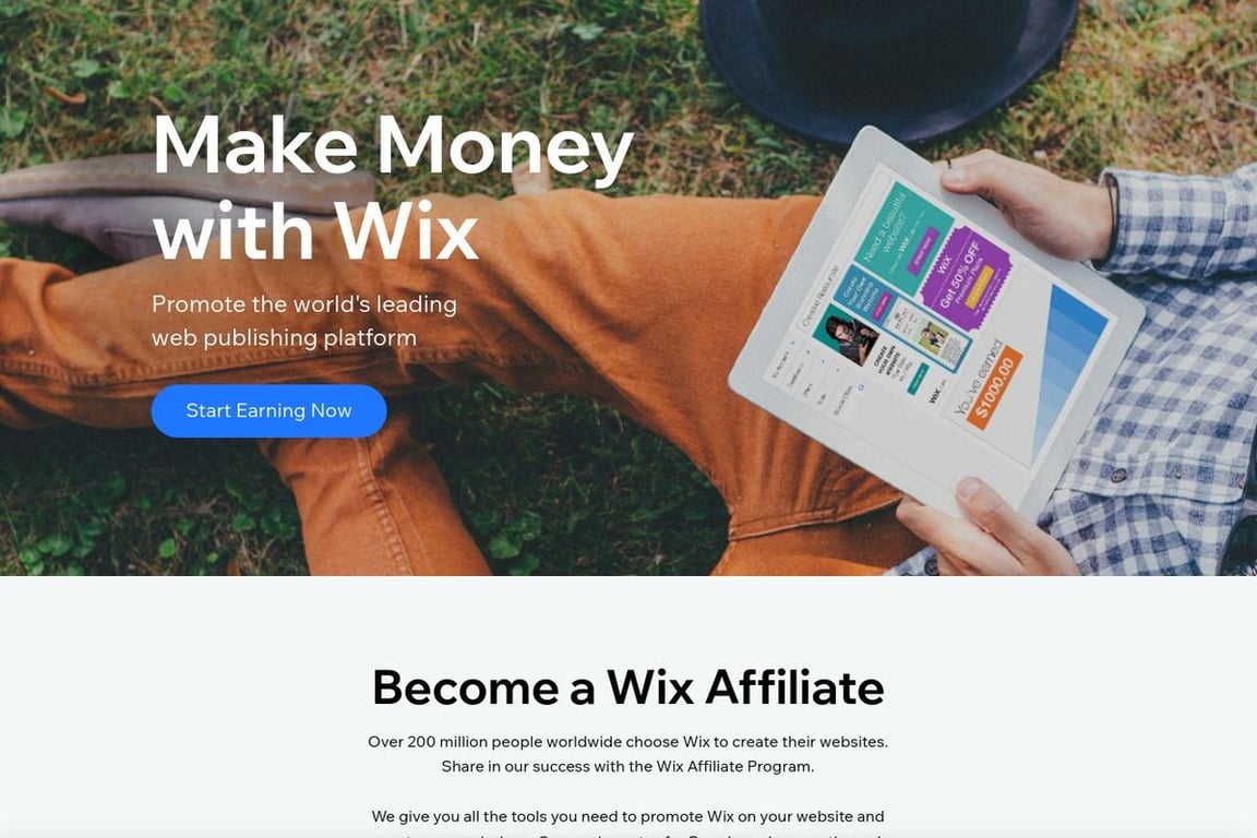 Wix affiliate program signup page