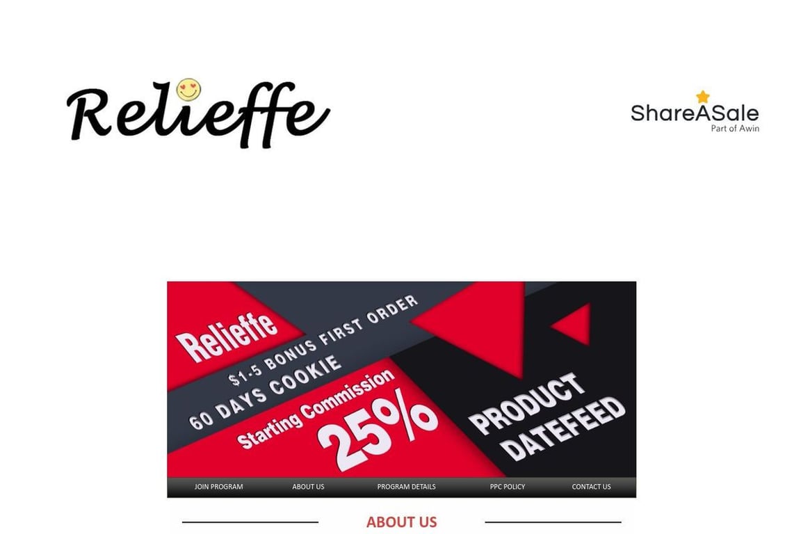 Relieffe Inc affiliate program signup page