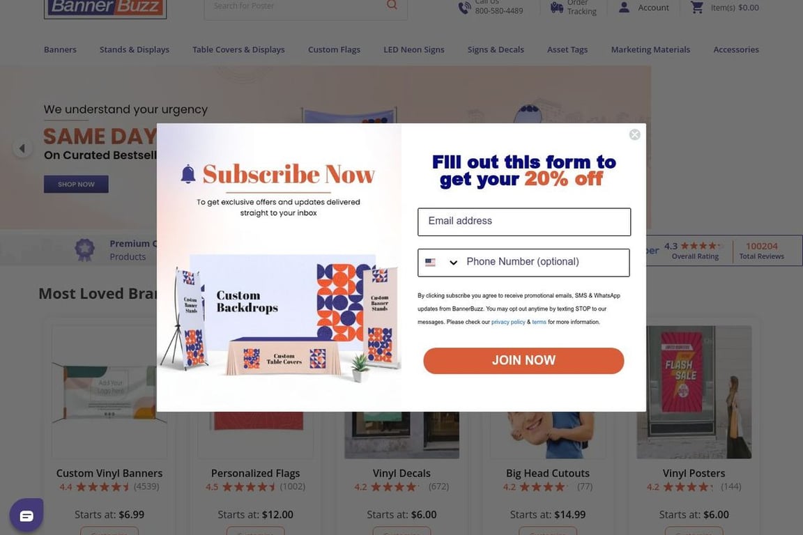 BannerBuzz.com homepage
