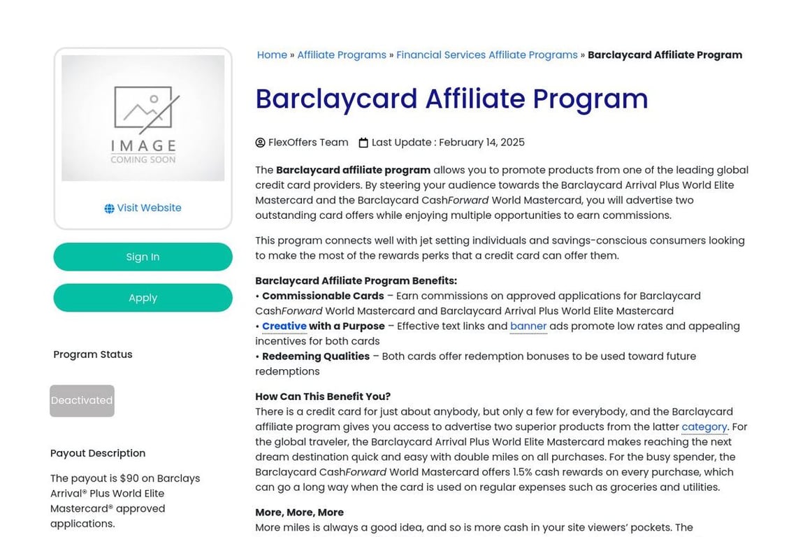 Barclays Bank affiliate program signup page