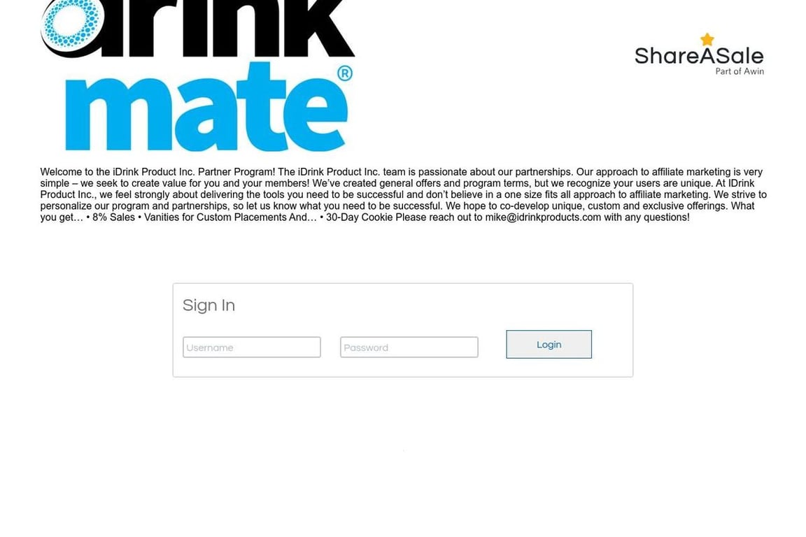 DrinkMate affiliate program signup page