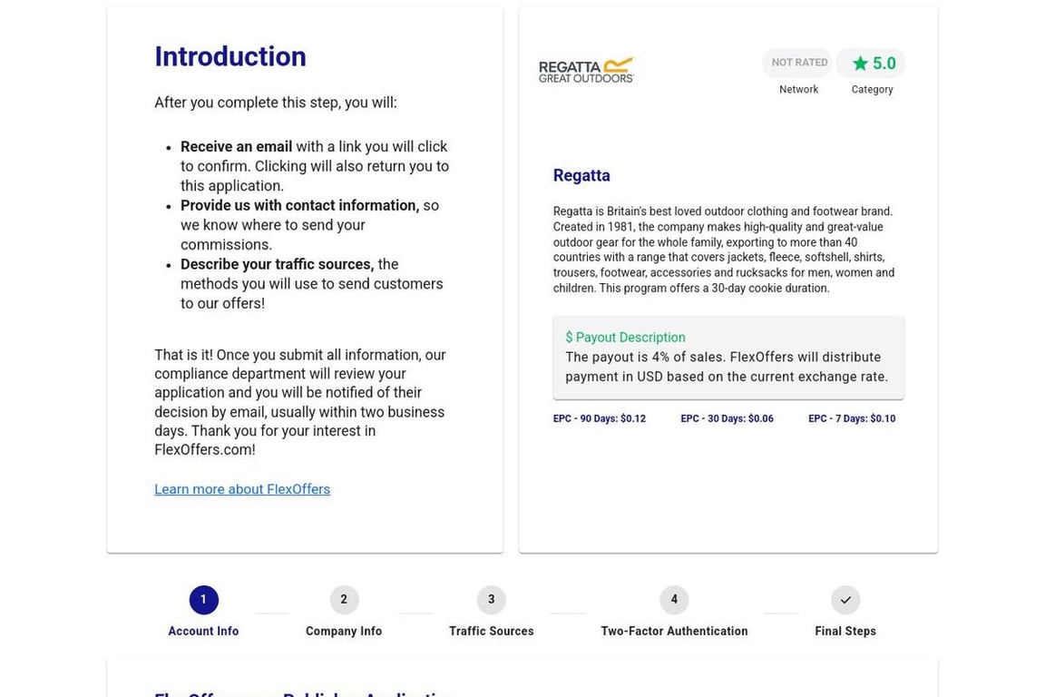 Regatta affiliate program signup page