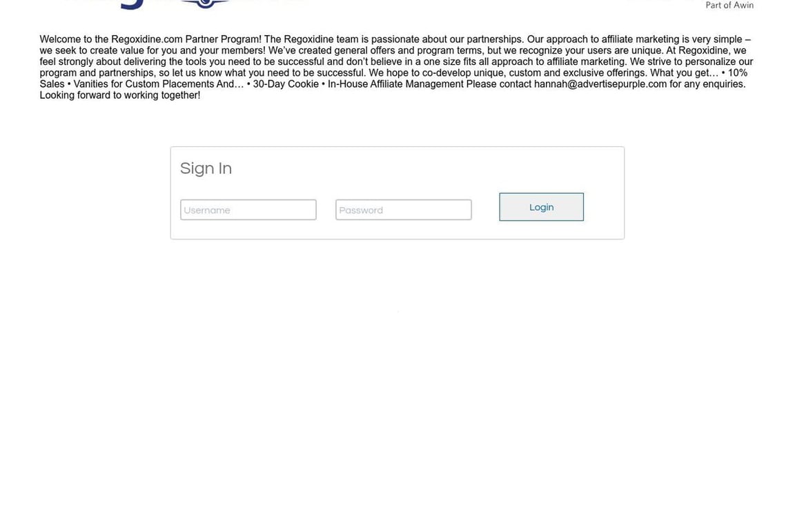 Regoxidine affiliate program signup page