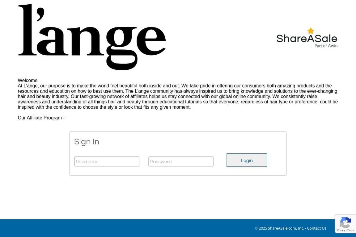L’ange Hair affiliate program signup page