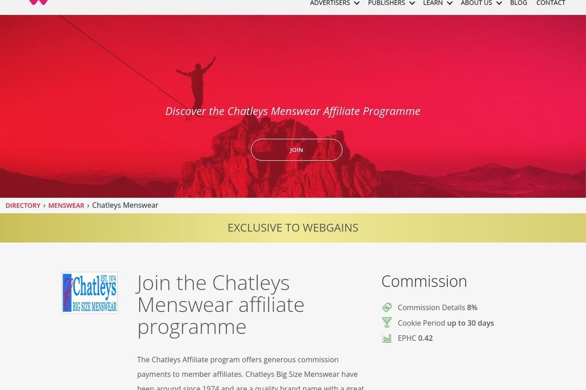 Chatleys Menswear affiliate program signup page