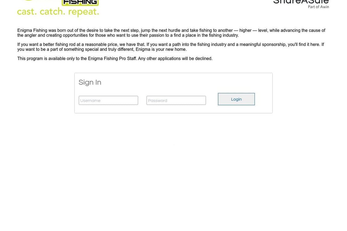 Enigma Fishing affiliate program signup page