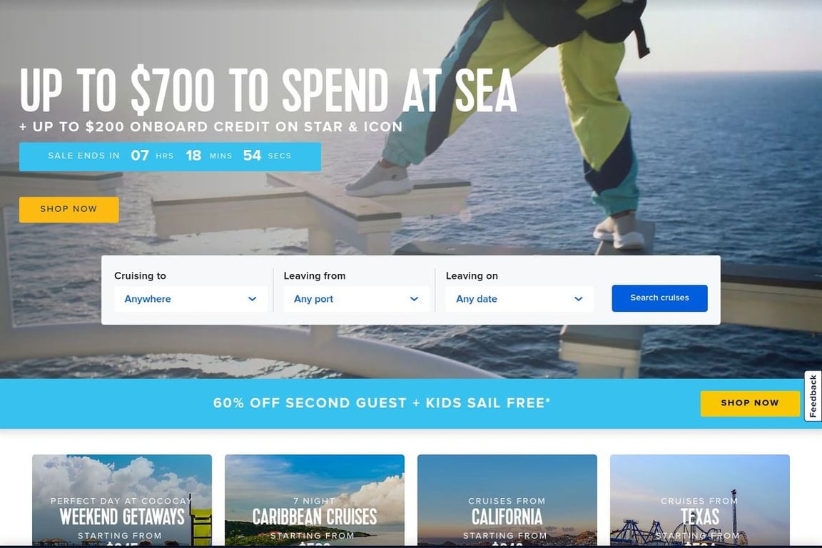 Royal Caribbean homepage