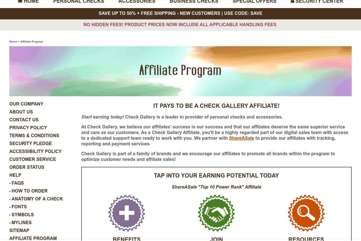 Check Gallery affiliate program signup page