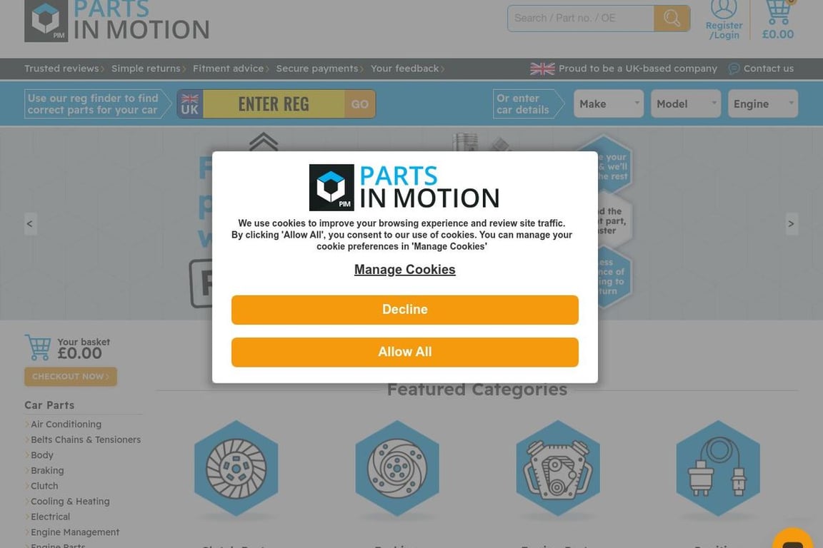 Parts in Motion UK homepage