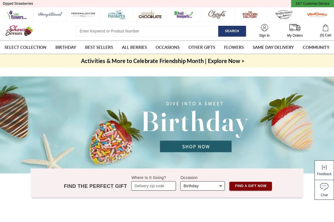 Shari’s Berries homepage