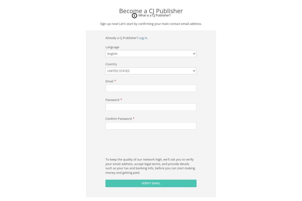 Clean Origin affiliate program signup page