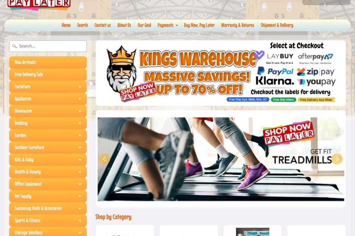 Kings Warehouse homepage