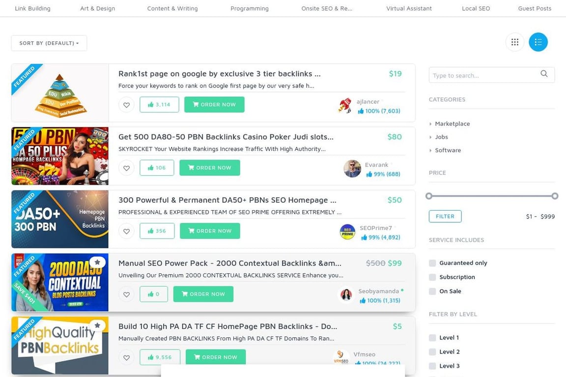 SEOClerks homepage