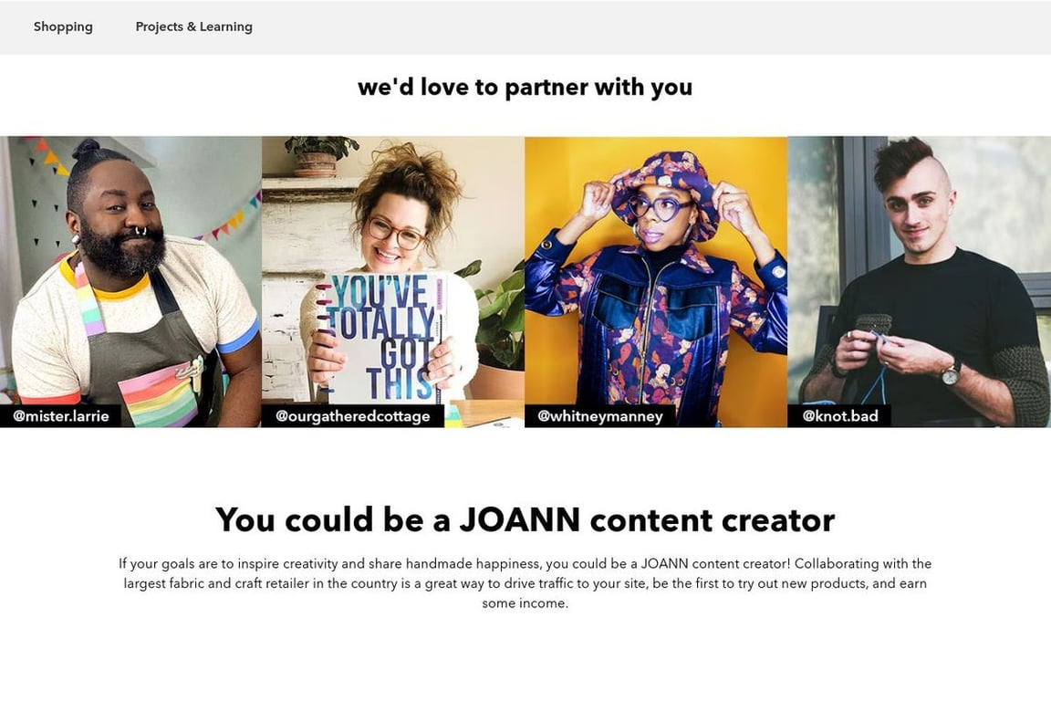 JOANN affiliate program signup page