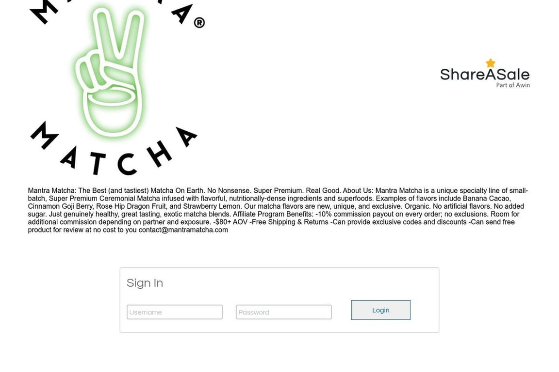 Mantra Matcha LLC affiliate program signup page