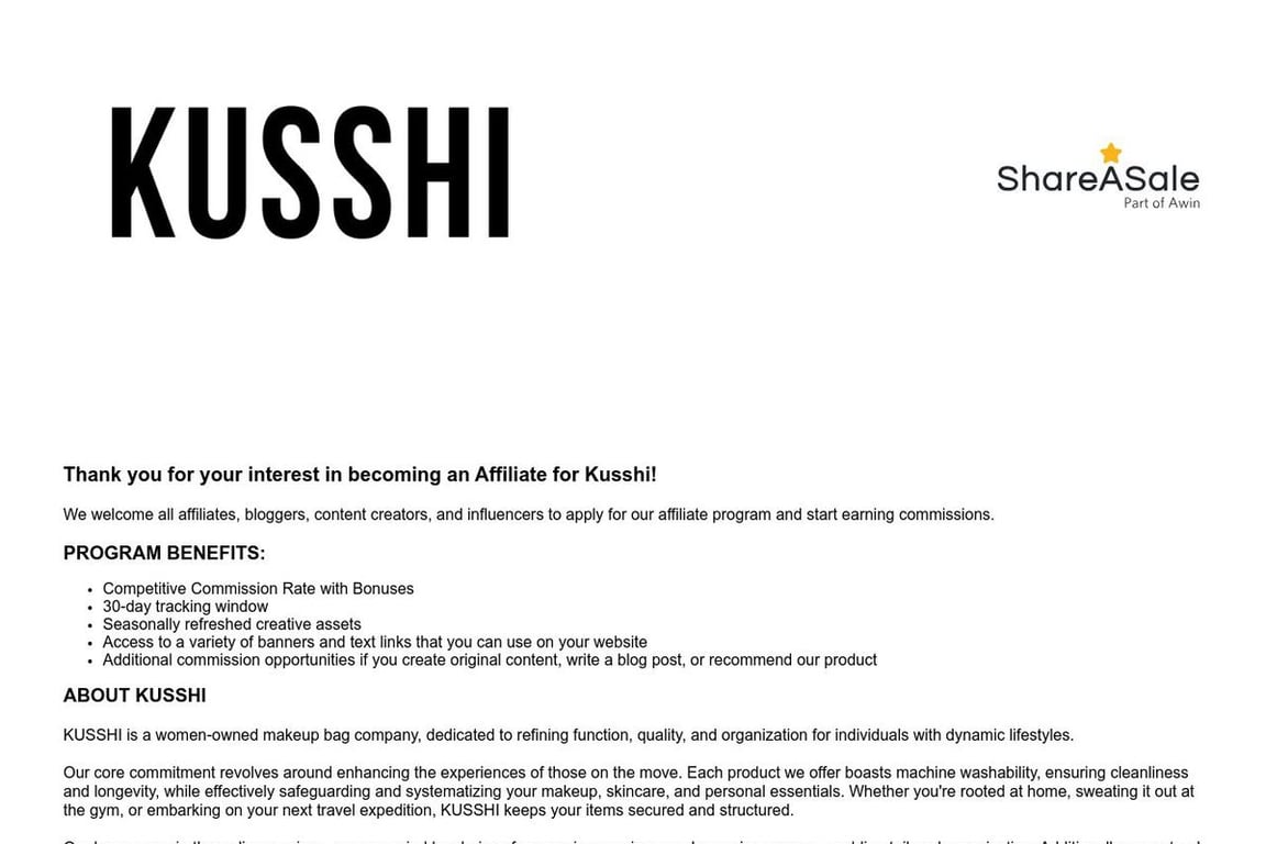 KUSSHI affiliate program signup page