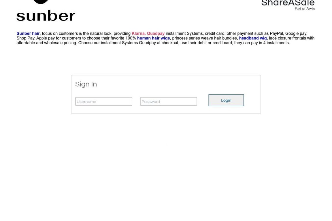 Sunber Hair affiliate program signup page