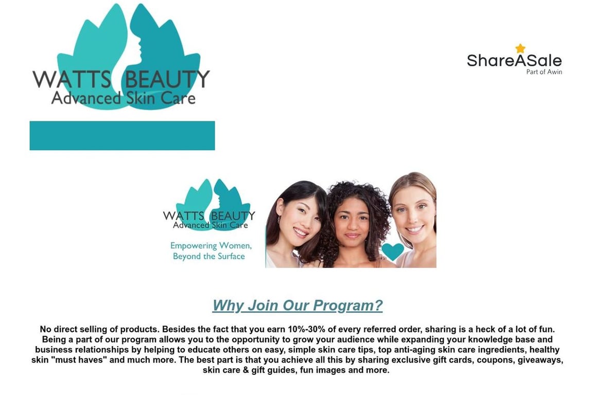 Watts Beauty affiliate program signup page