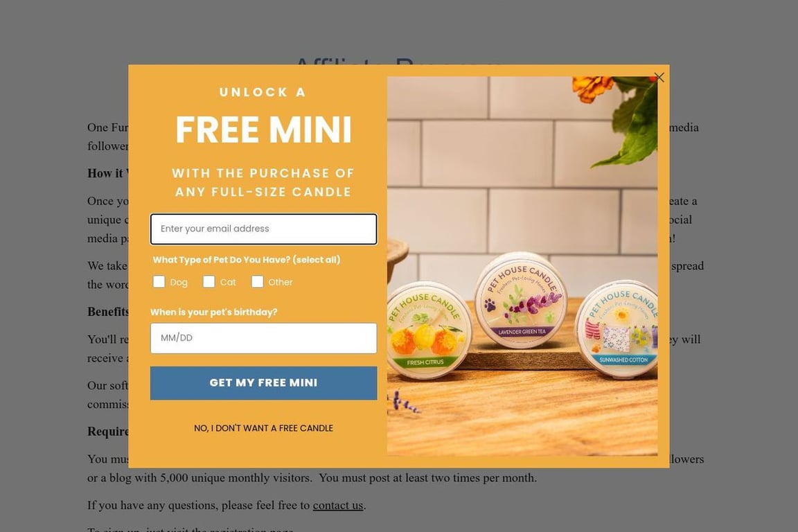 One Fur All affiliate program signup page