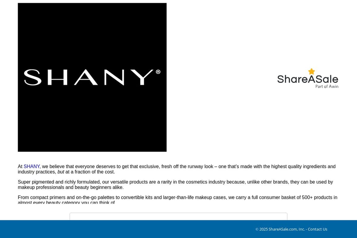 SHANY affiliate program signup page